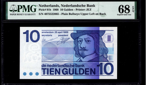 Netherlands 10 Gulden 1968 P91b PMG68 EPQ