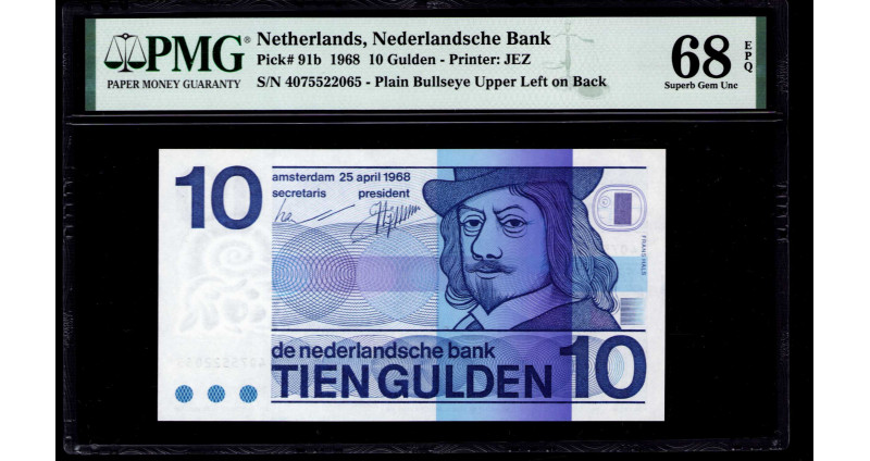 Netherlands 10 Gulden 1968 P91b PMG68 EPQ