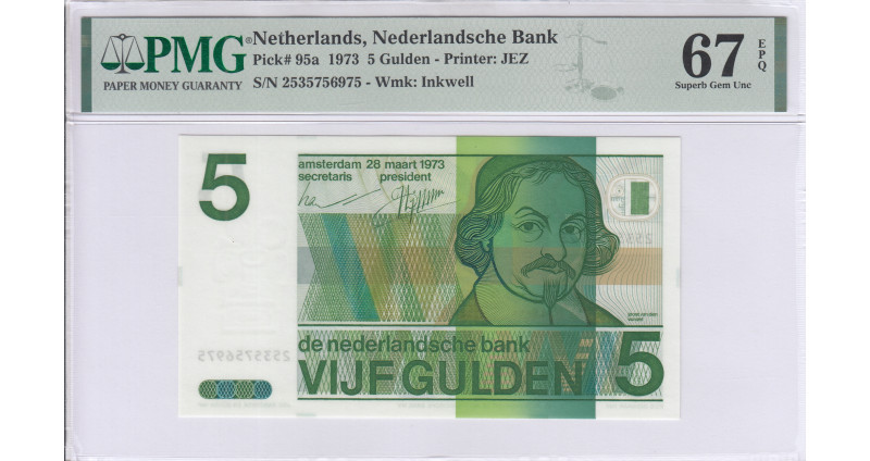 Netherlands 5 Gulden 28.3.1973 P95a PMG67 EPQ Netherlands 5 Gulden 28.3.1973 P95a PMG67 EPQ