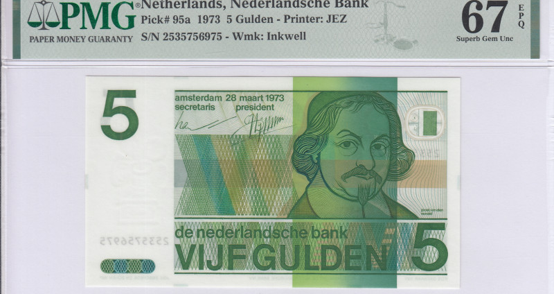 Netherlands 5 Gulden 28.3.1973 P95a PMG67 EPQ Netherlands 5 Gulden 28.3.1973 P95a PMG67 EPQ