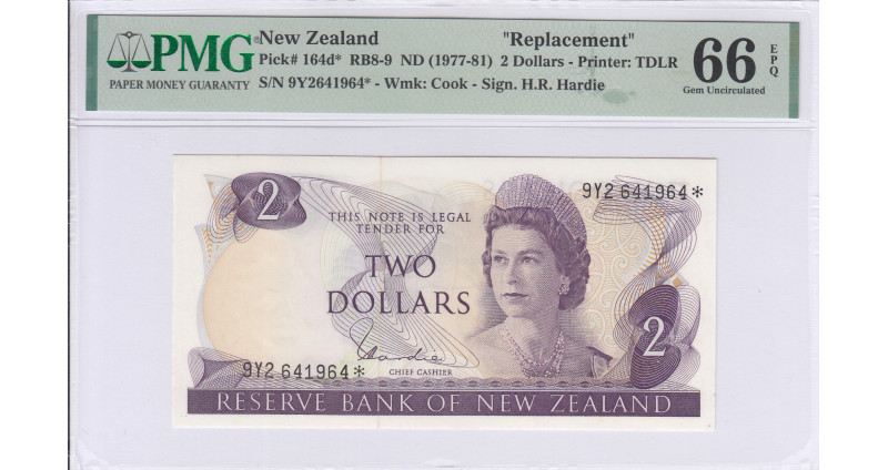 New Zealand 2 Dollars 1977-81 P164d* PMG66 EPQ Replacement