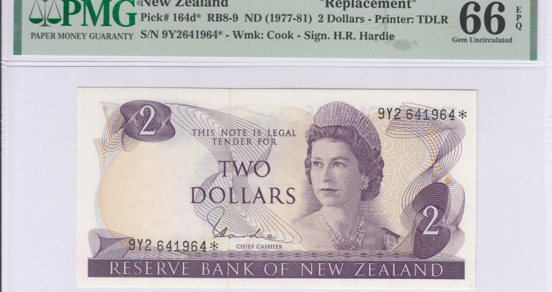 New Zealand 2 Dollars 1977-81 P164d* PMG66 EPQ "Replacement" New Zealand 2 Dollars 1977-81 P164d* PMG66 EPQ "Replacement"