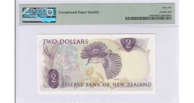 New Zealand 2 Dollars 1977-81 P164d* PMG66 EPQ Replacement New Zealand 2 Dollars 1977-81 P164d* PMG66 EPQ Replacement