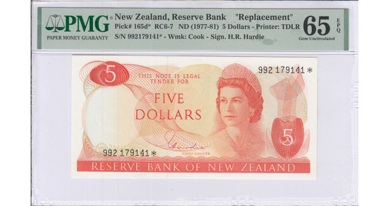 New Zealand 5 Dollars ND(1977-81) P165d* PMG65 EPQ Replacement