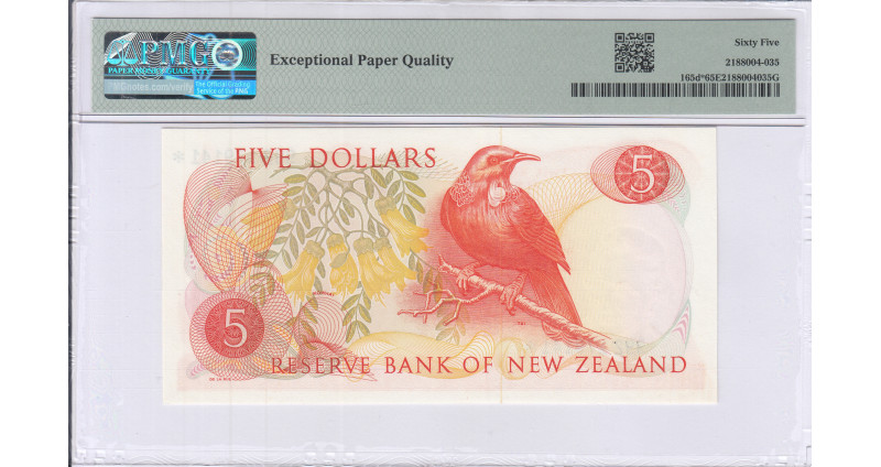 New Zealand 5 Dollars ND(1977-81) P165d* PMG65 EPQ Replacement New Zealand 5 Dollars ND(1977-81) P165d* PMG65 EPQ Replacement