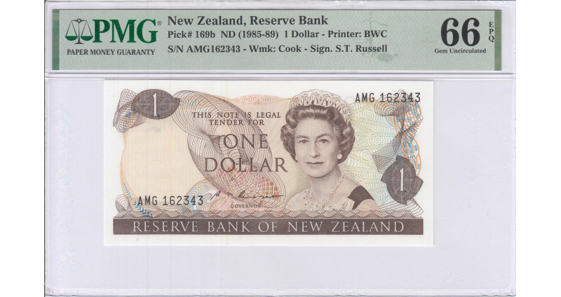 New Zealand 1 Dollar ND 1985-89 P169b PMG66 EPQ
