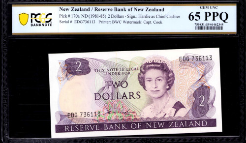 New Zealand 2 Dollars ND 1981-85 P170a PCGS65 PPQ