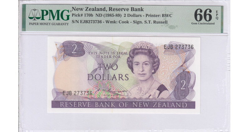 New Zealand 2 Dollars ND(1985-89) P170b PMG66 EPQ