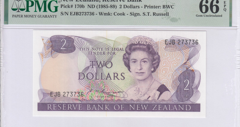 New Zealand 2 Dollars ND(1985-89) P170b PMG66 EPQ New Zealand 2 Dollars ND(1985-89) P170b PMG66 EPQ