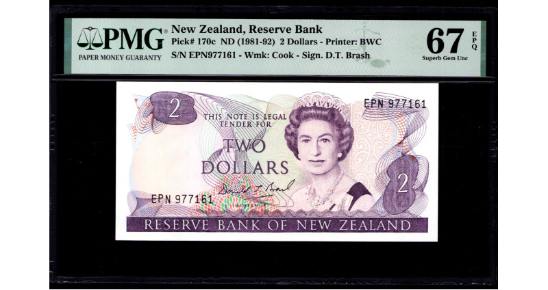 New Zealand 2 Dollars ND 1981-92 P170c PMG67 EPQ