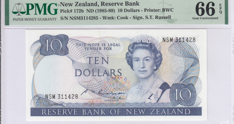 New Zealand 10 Dollars ND(1985-89) P172b PMG66 EPQ New Zealand 10 Dollars ND(1985-89) P172b PMG66 EPQ