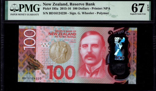 New Zealand 100 Dollars 2016 P195a PMG67 EPQ
