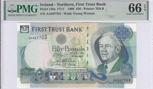 Northern Ireland, Bank of Ireland 50 Pounds 1.1.1998 P138a PMG66 EPQ