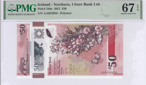 Northern Ireland, Ulster Bank 50 Pounds 2021 P346a PMG67 EPQ