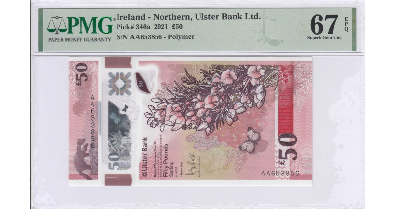 Northern Ireland, Ulster Bank 50 Pounds 2021 P346a PMG67 EPQ