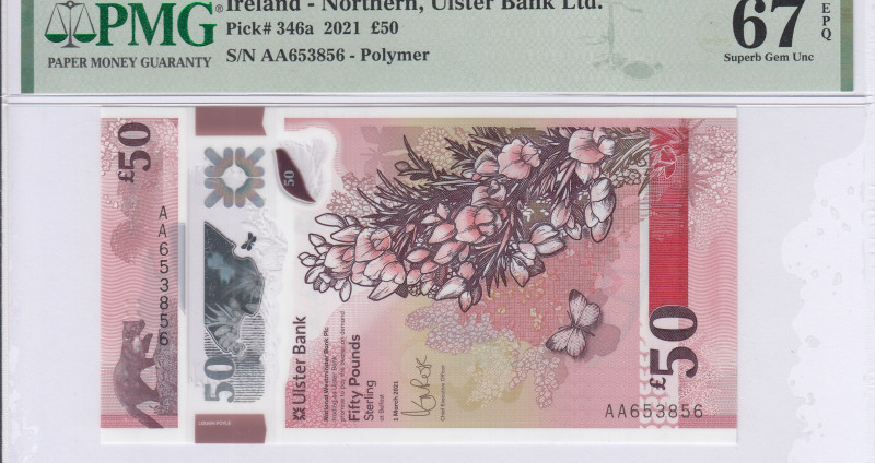 Northern Ireland, Ulster Bank 50 Pounds 2021 P346a PMG67 EPQ Northern Ireland, Ulster Bank 50 Pounds 2021 P346a PMG67 EPQ