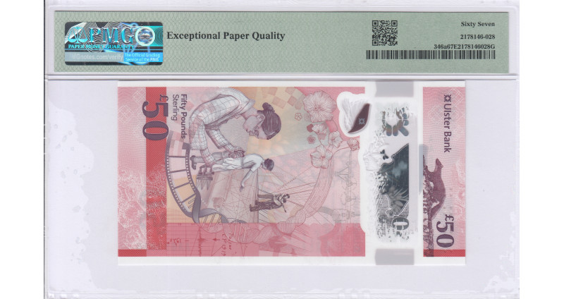 Northern Ireland, Ulster Bank 50 Pounds 2021 P346a PMG67 EPQ Northern Ireland, Ulster Bank 50 Pounds 2021 P346a PMG67 EPQ