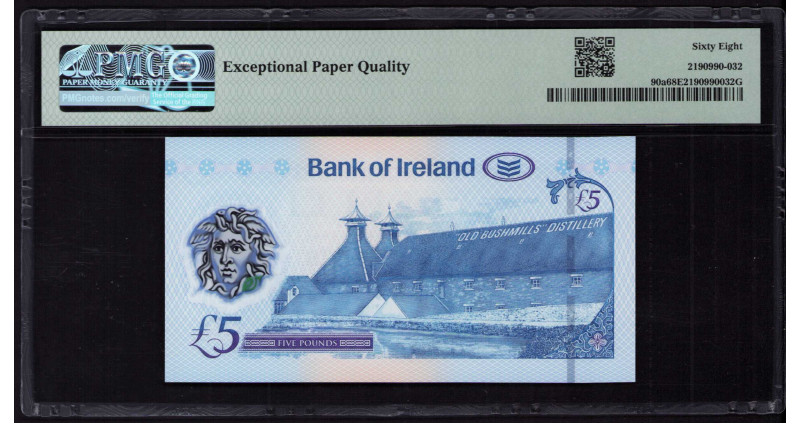 Northern Ireland, Bank of Ireland 5 Pounds 2017 P90a PMG68 EPQ Northern Ireland, Bank of Ireland 5 Pounds 2017 P90a PMG68 EPQ