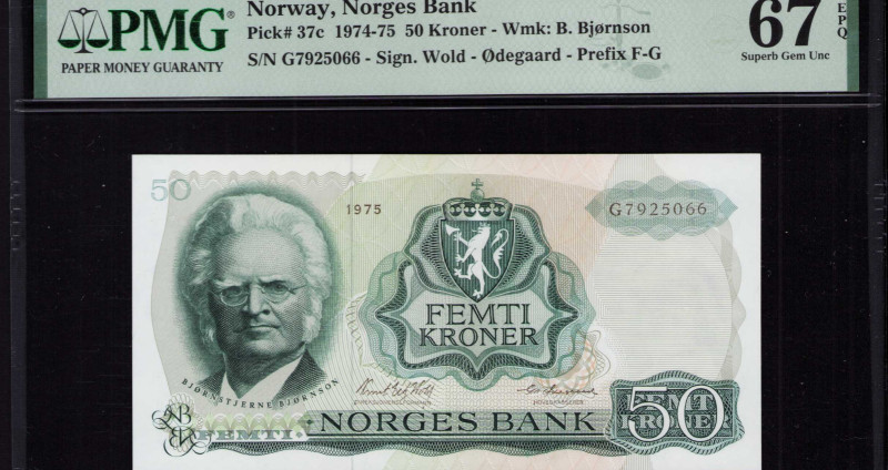 Norway 50 Kroner 1975 P37c PMG67 EPQ Norway 50 Kroner 1975 P37c PMG67 EPQ
