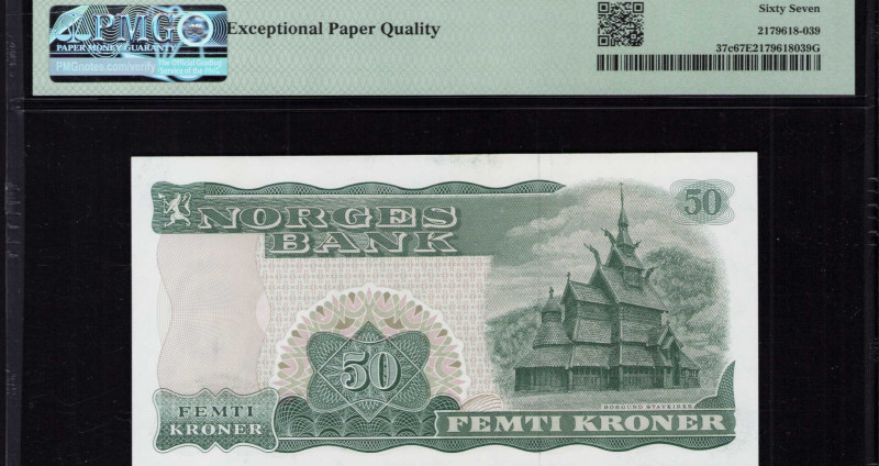Norway 50 Kroner 1975 P37c PMG67 EPQ Norway 50 Kroner 1975 P37c PMG67 EPQ