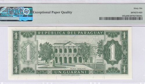 Paraguay 1 Guarani 1925 (ND1963) P193a PMG66 EPQ