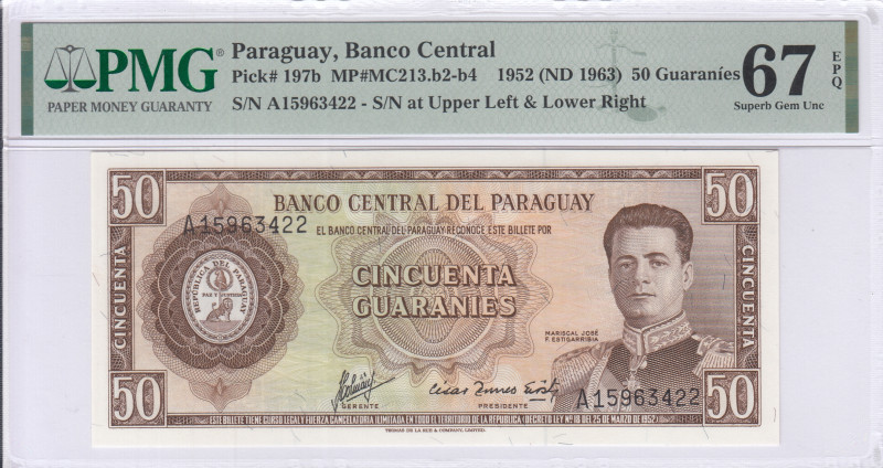Paraguay 50 Guaranies 1952(ND 1963) P197b PMG67 EPQ Paraguay 50 Guaranies 1952(ND 1963) P197b PMG67 EPQ