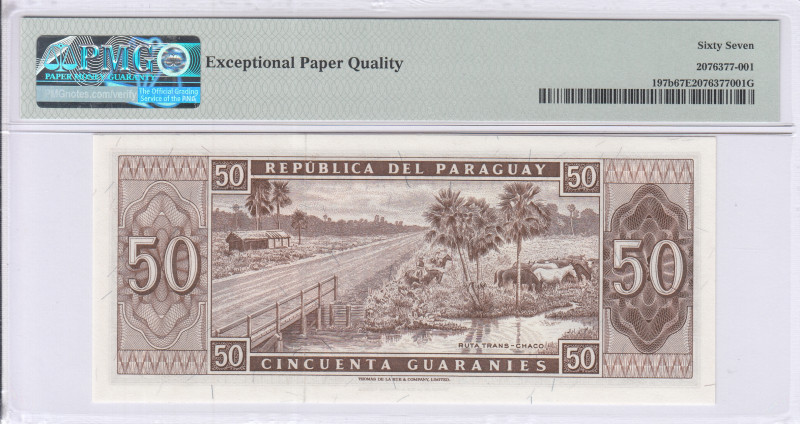 Paraguay 50 Guaranies 1952(ND 1963) P197b PMG67 EPQ Paraguay 50 Guaranies 1952(ND 1963) P197b PMG67 EPQ