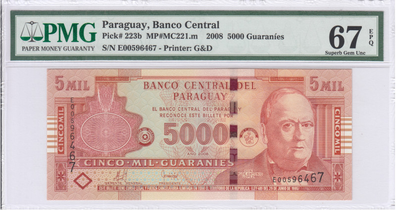 Paraguay 5000 Guaranies 2008 P223b PMG67 EPQ