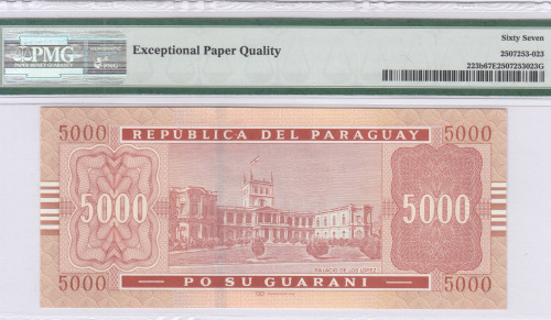 Paraguay 5000 Guaranies 2008 P223b PMG67 EPQ
