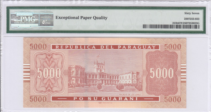 Paraguay 5000 Guaranies 2008 P223b PMG67 EPQ Paraguay 5000 Guaranies 2008 P223b PMG67 EPQ