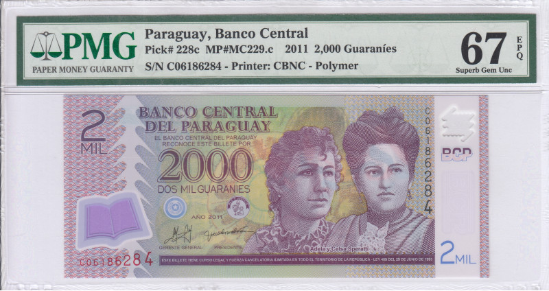 Paraguay 2000 Guaranies 2011 P228c PMG67 EPQ