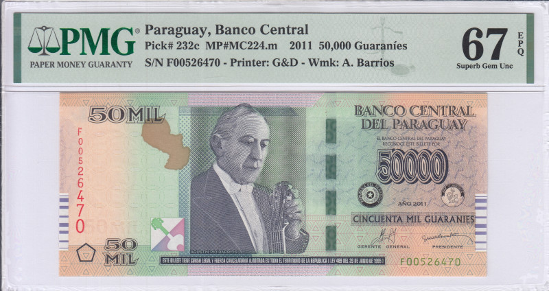 Paraguay 50000 Guaranies 2011 P232c PMG67 EPQ Paraguay 50000 Guaranies 2011 P232c PMG67 EPQ