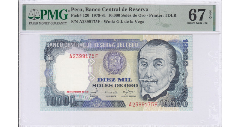 Peru 10,000 Soles de Oro 1981 P120 PMG67 EPQ