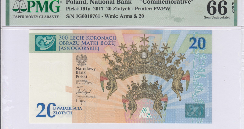 Poland 20 Zlotych 10.5.2017 P191a PMG66 EPQ Poland 20 Zlotych 10.5.2017 P191a PMG66 EPQ