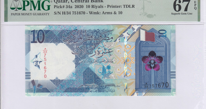 Qatar 10 Riyals P34a PMG67 EPQ Qatar 10 Riyals P34a PMG67 EPQ