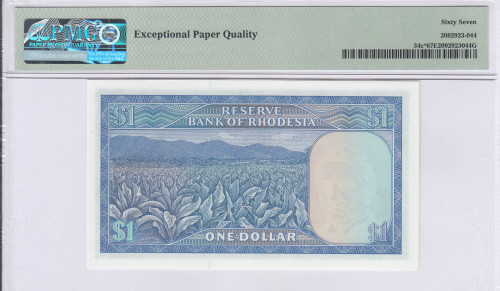 Rhodesia 1 Dollar s18.4.1978 P34c* PMG67 EPQ  "Replacement"