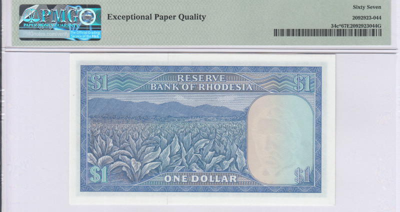 Rhodesia 1 Dollar s18.4.1978 P34c* PMG67 EPQ "Replacement" Rhodesia 1 Dollar s18.4.1978 P34c* PMG67 EPQ "Replacement"