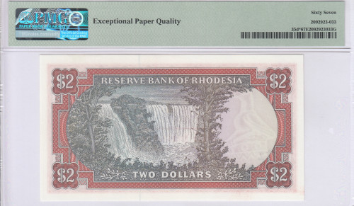 Rhodesia 2 Dollars 10.4.1979 P35d* PMG67 EPQ  "Replacement"