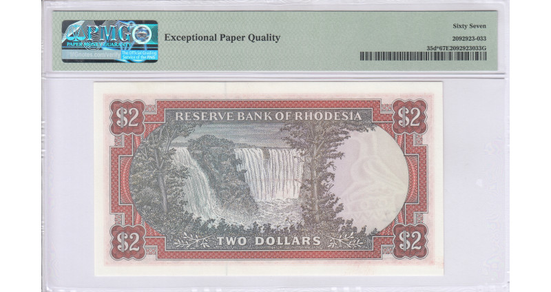 Rhodesia 2 Dollars 10.4.1979 P35d* PMG67 EPQ Replacement Rhodesia 2 Dollars 10.4.1979 P35d* PMG67 EPQ Replacement