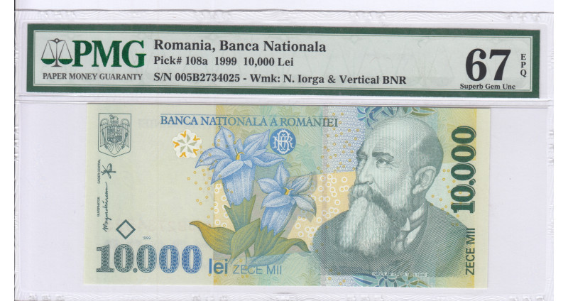 Romania 10000 Lei 1999 P108a PMG67 EPQ