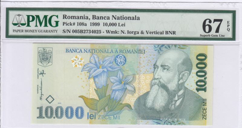 Romania 10000 Lei 1999 P108a PMG67 EPQ Romania 10000 Lei 1999 P108a PMG67 EPQ