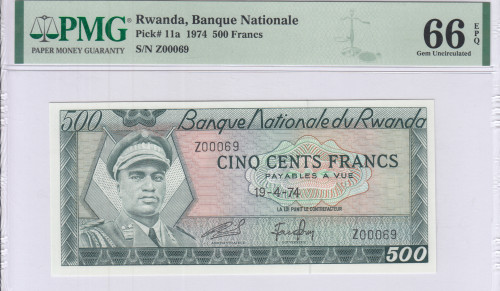 Rwanda 500 Francs 19.4.1974 P11a PMG66 EPQ