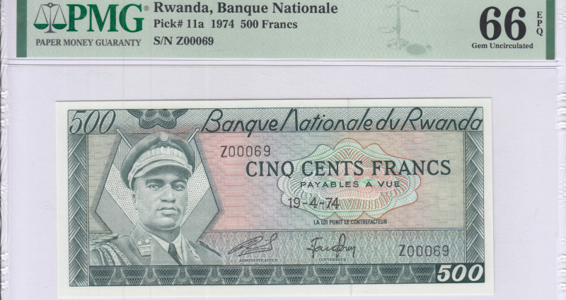 Rwanda 500 Francs 19.4.1974 P11a PMG66 EPQ Rwanda 500 Francs 19.4.1974 P11a PMG66 EPQ