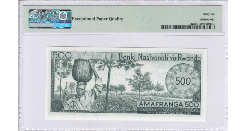 Rwanda 500 Francs 19.4.1974 P11a PMG66 EPQ Rwanda 500 Francs 19.4.1974 P11a PMG66 EPQ