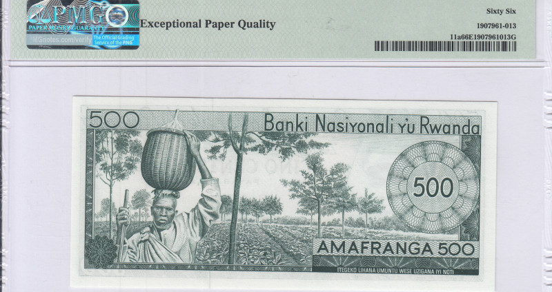 Rwanda 500 Francs 19.4.1974 P11a PMG66 EPQ Rwanda 500 Francs 19.4.1974 P11a PMG66 EPQ