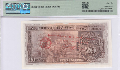 Saint Thomas & Prince 20 Escudos 20.11.1958 P44a PMG66 EPQ
