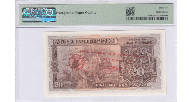 Saint Thomas & Prince 20 Escudos 20.11.1958 P44a PMG66 EPQ Saint Thomas & Prince 20 Escudos 20.11.1958 P44a PMG66 EPQ
