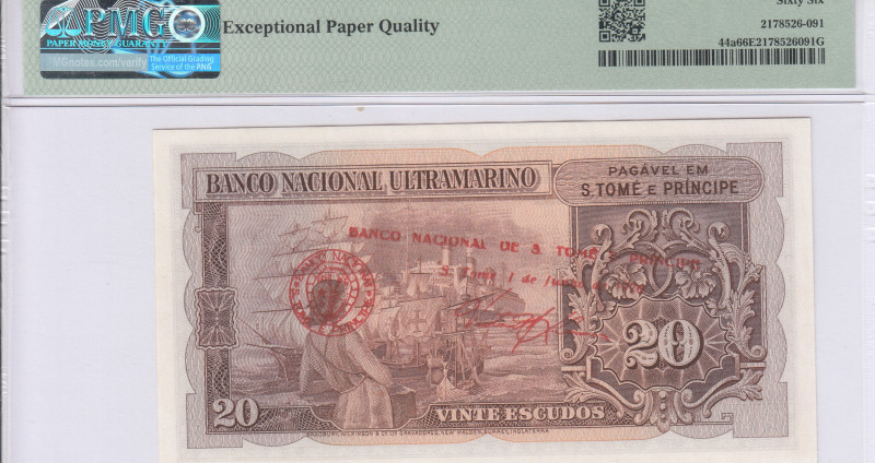 Saint Thomas & Prince 20 Escudos 20.11.1958 P44a PMG66 EPQ Saint Thomas & Prince 20 Escudos 20.11.1958 P44a PMG66 EPQ