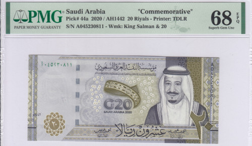 Saudi Arabia 20 Riyals 2020/AH1442 P44a PMG68 EPQ Saudi Arabia 20 Riyals 2020/AH1442 P44a PMG68 EPQ