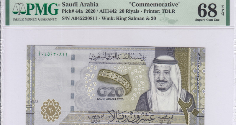 Saudi Arabia 20 Riyals 2020/AH1442 P44a PMG68 EPQ Saudi Arabia 20 Riyals 2020/AH1442 P44a PMG68 EPQ